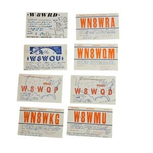 Lot of 8 Vintage 1950s Michigan USA‎ Ham Amateur Radio QSL Cards Postcards